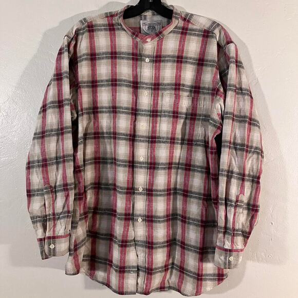 Vintage‎ 90s John Ashford Sport Linen Blend Red White Plaid Button Up Shirt XL - Picture 1 of 4